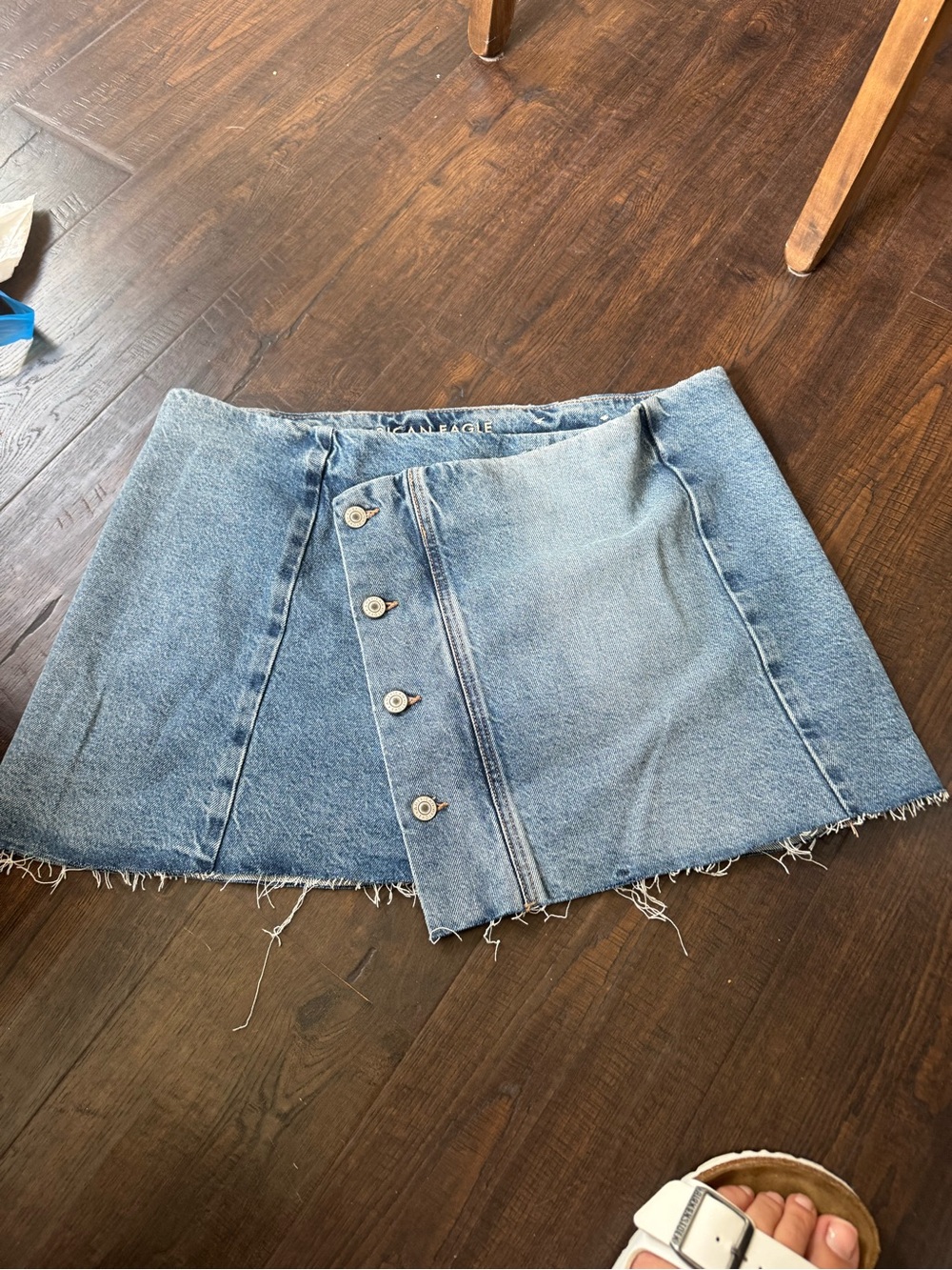 American Eagle Outfitters Light Wash Denim Button-Front Mini Skirt